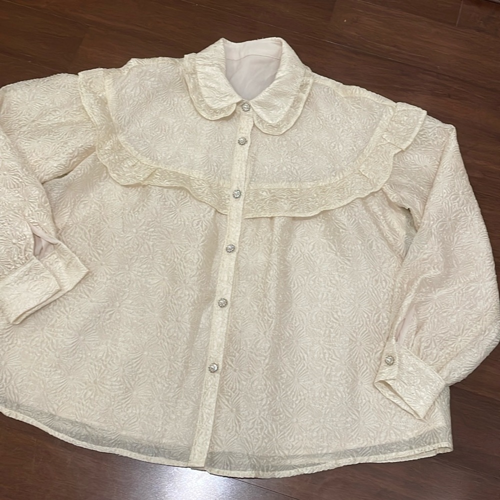 Ledin Woman’s Cream Feminine Blouse with Ruffle